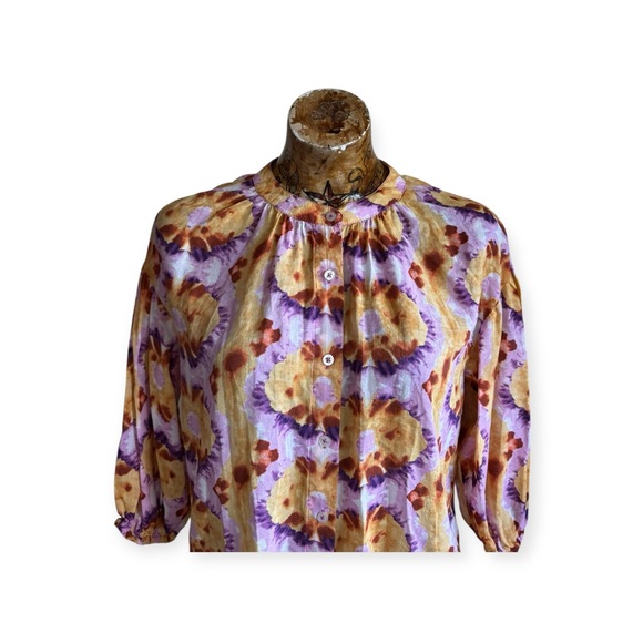 ELIE Elie Tahari orange purple top button front small - Picture 2 of 10